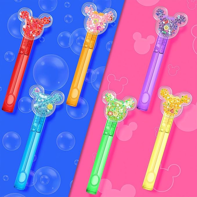 AFZMON 24 Glitter Mouse Ear Bubble Wands for Kids, Mouse Party Favors Mini Bubbles Birthday Gift Toy Goodie Bag Stuffers Classroom Prizes Wedding Party Supplies