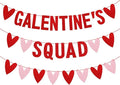 Glitter Galentines Squad Banner with Love Hearts - No DIY - Valentines Day Party Supplies, Women Girl Lady Galentines Day Decorations