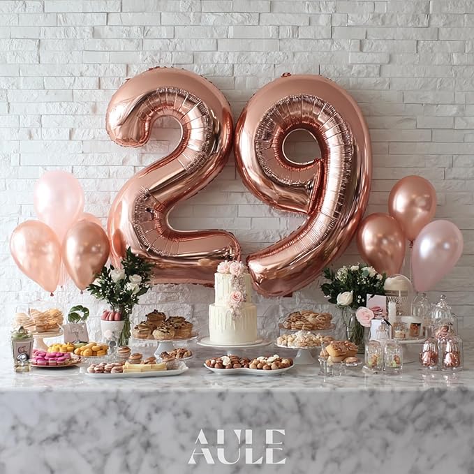 AULE 40 Inch Large 29 Balloon Numbers Rose Gold Big Foil Number Balloons Giant Helium Happy 29th Birthday Party Decorations fo Women Huge Mylar 92 Anniversary Supplies