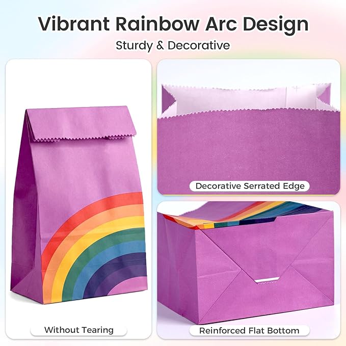 LovesTown 36 Pack Party Favor Bags, 4.8 x 3 x 8.7 Inch Rainbow Paper Bags 8 Colors, for Kids Christmas Birthdays Baby Showers Party Supplies