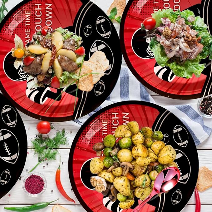 175 Piece Rugby Themed Disposable Plate and Napkin Set, Rugby Party Supplies Tableware Set, Sports Birthday Decorations, Children's Party Supplies (25 Guests)