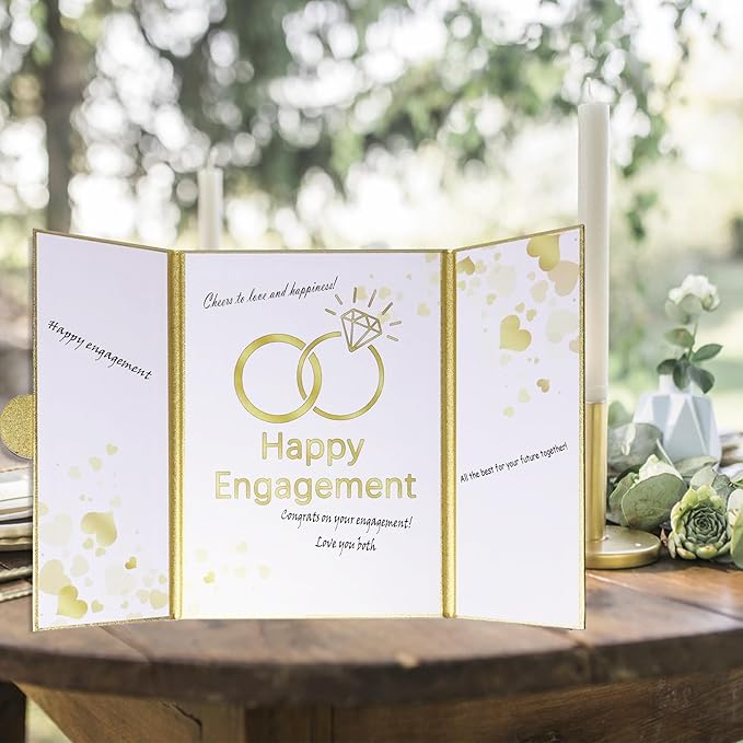 Large Engagement Card Engagement Gifts for Couple, Engagements Party Decorations, Happy Engagements Guest Book Alternative Decorations Party Supplies (Gold)