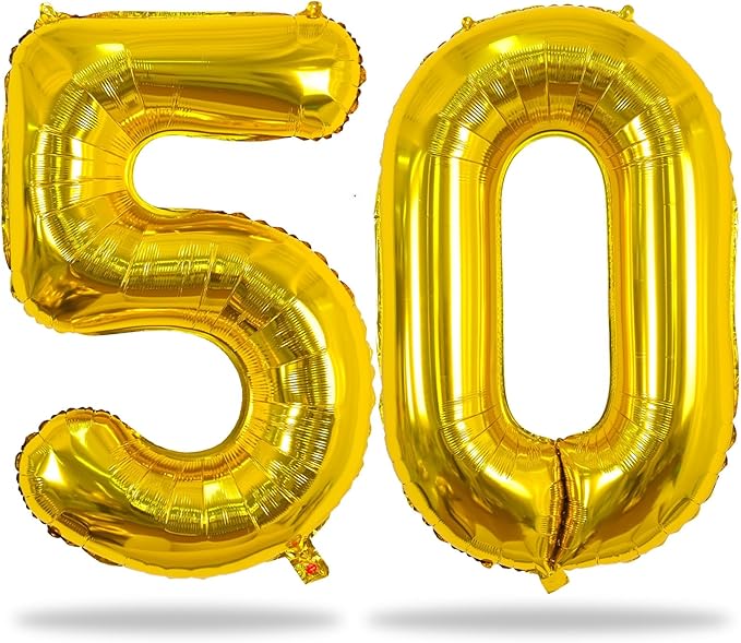 Gold Number 50 Birthday Balloons, 40 Inch Large Mylar Foil Number 5 and 0 Balloons for Women, 50th Birthday Balloons Gold for 50 Year Old Men Anniversary Birthday Party Decorations Supplies