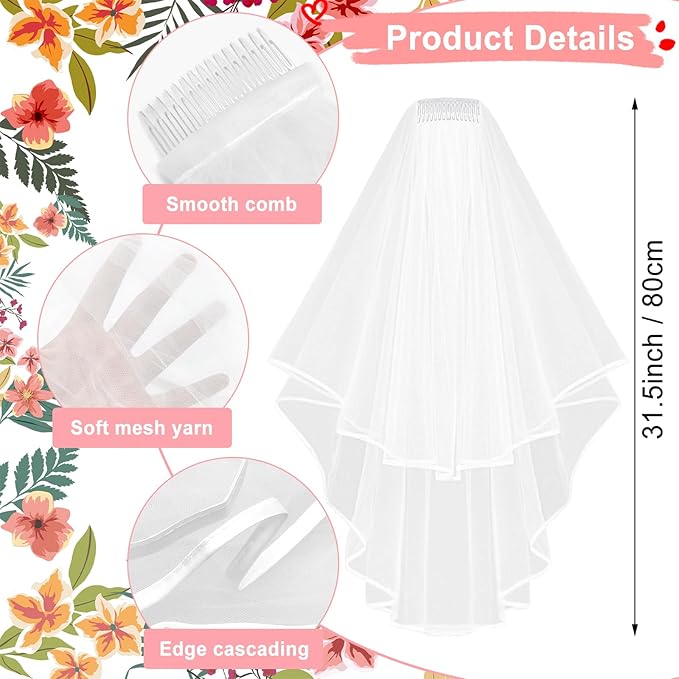 3Pcs Bachelorette Party Set-Wedding Tiara Crown, Veil with Comb & 'Bride' Sash - Bridal Decorations & Accessories Gift