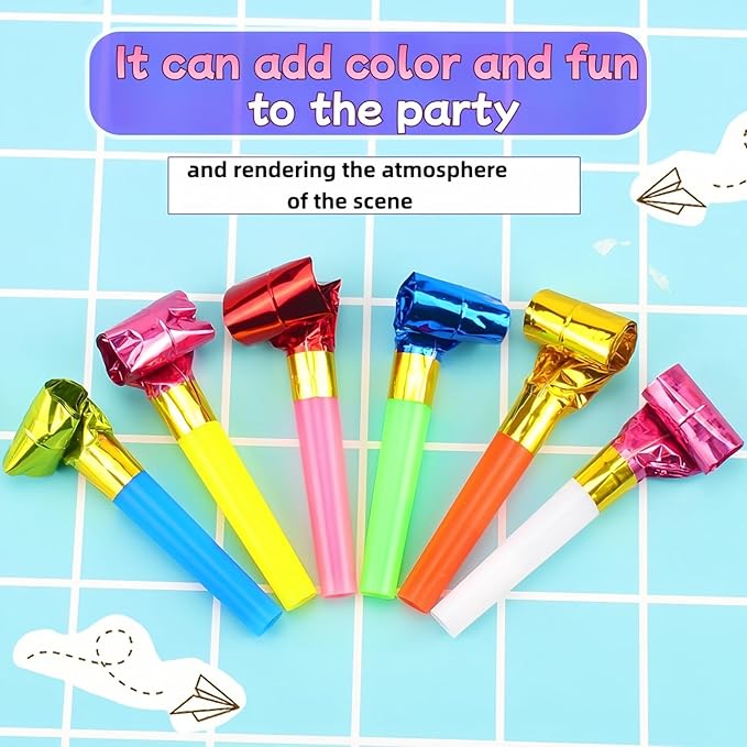30-Pack Colorful Party Blowouts Noise Makers - Squawker Horns for Birthday, Wedding, New Year, Graduation - Fun Creative Toy Whistles with Automatic Roll-Out & Durable Material (Random Colors)