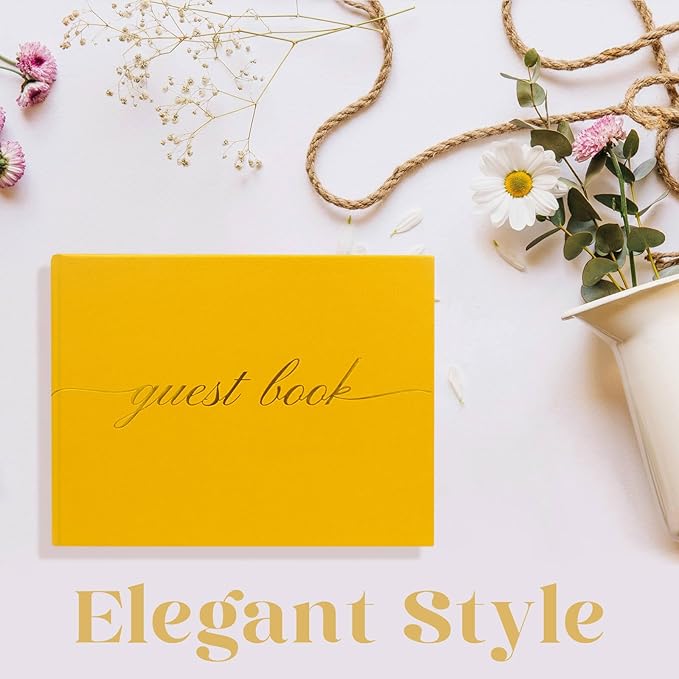 Elegant Wedding Guest Book - Perfect for Wedding Receptions, Baby Showers, Birthdays and Special Events - Polaroid Guest Book with 110 Lined Pages for Sign-in and Photos -Hardcover (Yellow)
