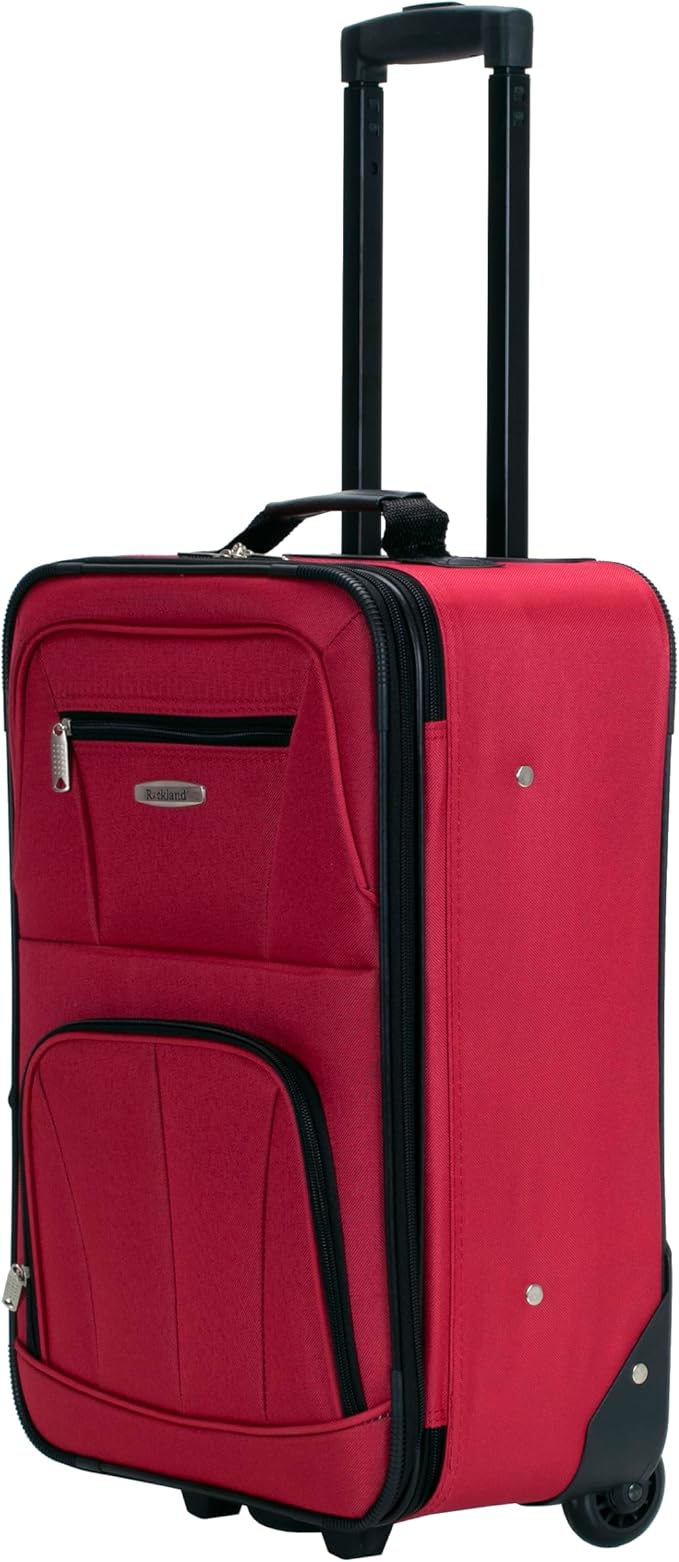 Rockland Fashion Softside 2 Piece Luggage Set, Expandable, (14" Tote/19" Upright), Red