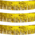 3 Pack Gold Total 30 Feet Foil Fringe Garland Metallic Tinsel Banner Wall Hanging Drapes Parade Float Skirting Decorations for Trailer Mardi Gras Party Birthday Wedding Baby Shower (Gold)