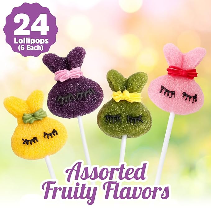 Easter Bunny Lollipops With Natural Colors – 24 Count Individually Wrapped Candy, Bunny Shaped Lollipops for Basket Stuffers, Easter Candy, Party Favors & Spring Candy for Kids.