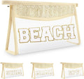 Iqimott Boho Patch Stuff Bag Clear Makeup Letter Bag, Waterproof Zipper Make up Bag Toiletry Pouch, Beach-Beige