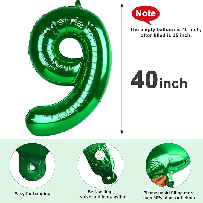 40 Inch Dark Green Numbers 9 Balloon, Balloons Decorations for 9 19 90 Birthday Party, Engagement, Wedding, Graduations, Photo Shoot Supplies