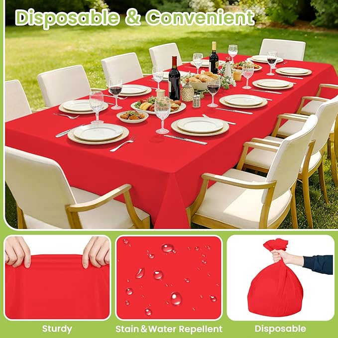 Mulbozy Red Plastic Table Cloth Disposable 4 Pack, 54 × 108 Inch Tablecloths Rectangle, Red Plastic Table Cover for Party Decor