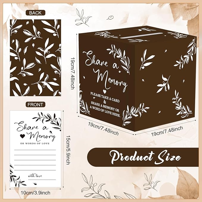 Pajean 50 Pcs Share a Memory Cards for Collections of Life, Memory Cards Box for Guest Ideas Funeral Graduation Wedding Bridal Shower Birthday Anniversary Retirement(Brown,Trendy)