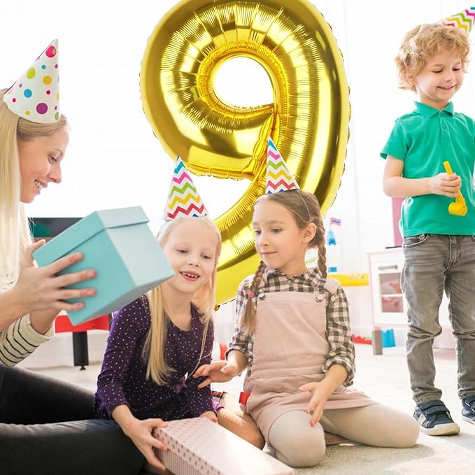 Number 9 Balloons 40 Inch Large Helium Foil Mylar Balloons For Birthdays Party Decorations/Wedding/Anniversary/Graduations/Baby Shower (Gold)