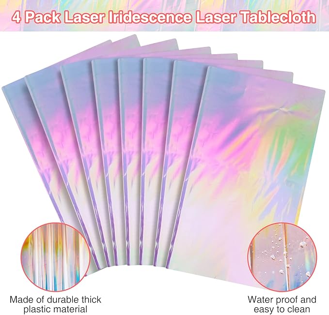 8 Pack Iridescence Plastic Tablecloths Shiny Disposable Laser Rectangle Table Covers Holographic Foil Tablecloth Iridescent Party Decoration Birthday Bridal Wedding Christmas 54" x 108"(Laser)