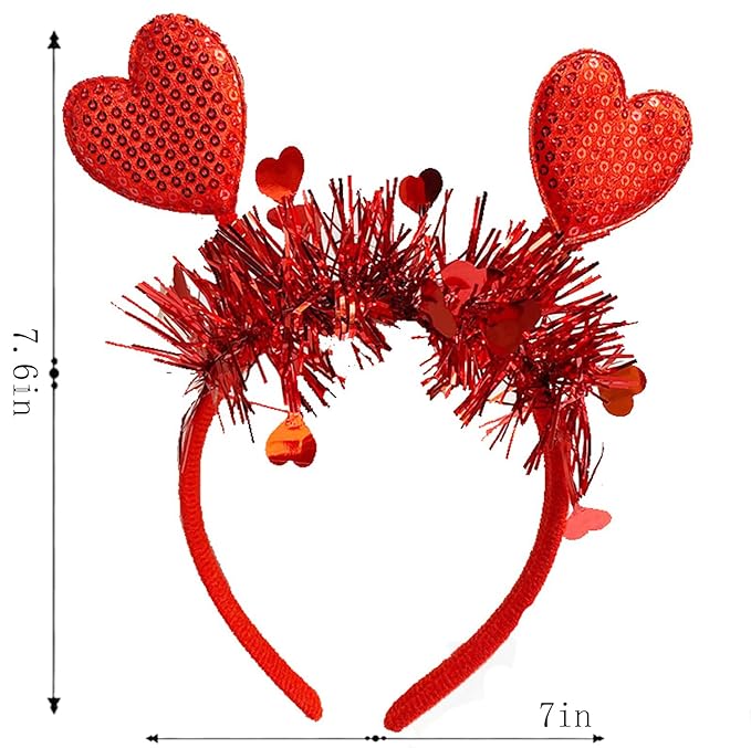 Valentines Headband with Sequin Heart Designs Red Heart Headbands Shiny Red Tassel Head Bopper Romantic Valentines Hair Accessories for Valentines Lover Party Hair Accessory Supplies 1pcs