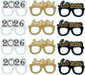 12 Pcs Happy New Year Eyeglasses,Hello 2026 Party Paper Glasses, Black and Gold Glitter New Years Eve Party Supplies 2025,Clock Countdown Favors for Costume Party,NYE Decorations 2026