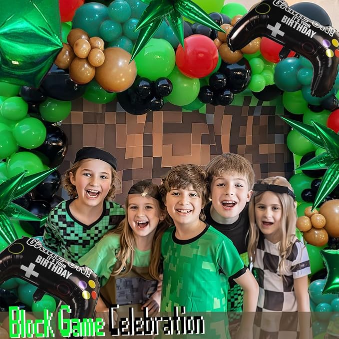 Video game Balloon garland kit 135pcs Green Black brown balloons with Controller Star mylar balloons Gamer night Decorations For Boy gaming birthday party supplies