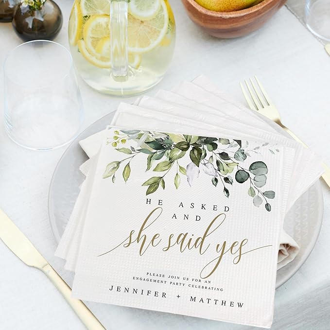 Luxury Custom Pack 15pcs Engaged Wedding Napkins - Custom Wedding Party Napkins for Engagement Decorations, Beverage Luncheon Dinner Cocktail Napkins 4