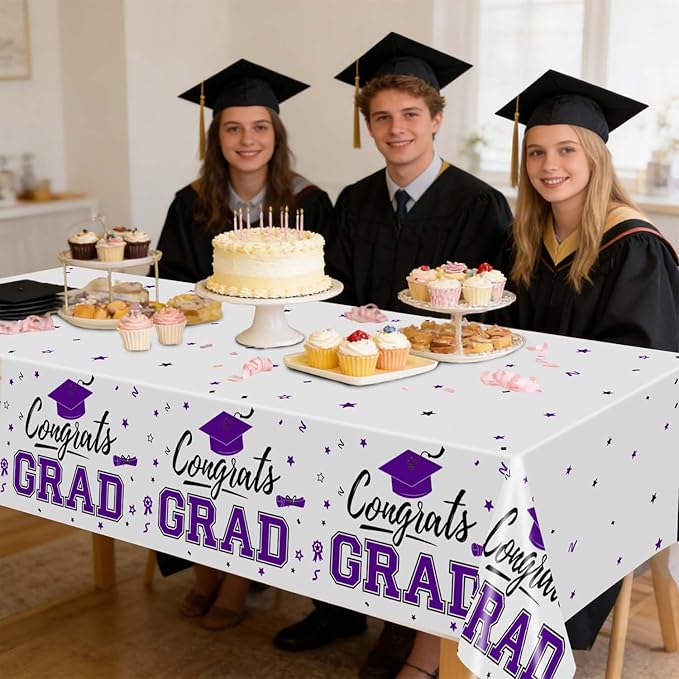 Oigco 2026 Graduation Decorations, 2 Pack Purple Graduation Tablecloths Class of 2026, Congrats Grad Plastic Table Cloths for Graduation Party Decorations, 54 x 108 Inch