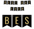 Andaz Press Faux Gold Glitter on Black Wedding Party Banner Decorations, Best Day Ever, Approx 5-Feet, 1-Set, Colored Hanging Pennant Decor