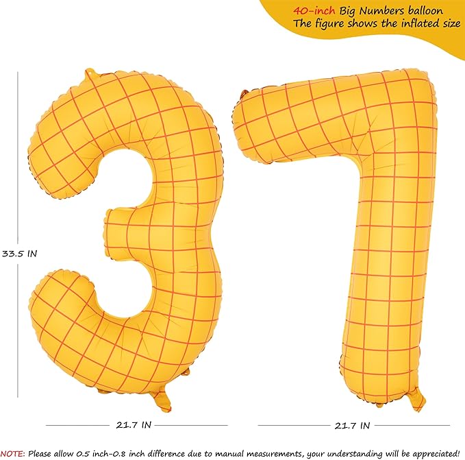 40-Inch Large Number Balloon Toy Inspired Story Matte Yellow Birthday Balloon Western Rodeo Party Supplies Boy Girl Story Anniversary Kids Birthday Party Cowboy Farm Themed Baby Welcome Decorations