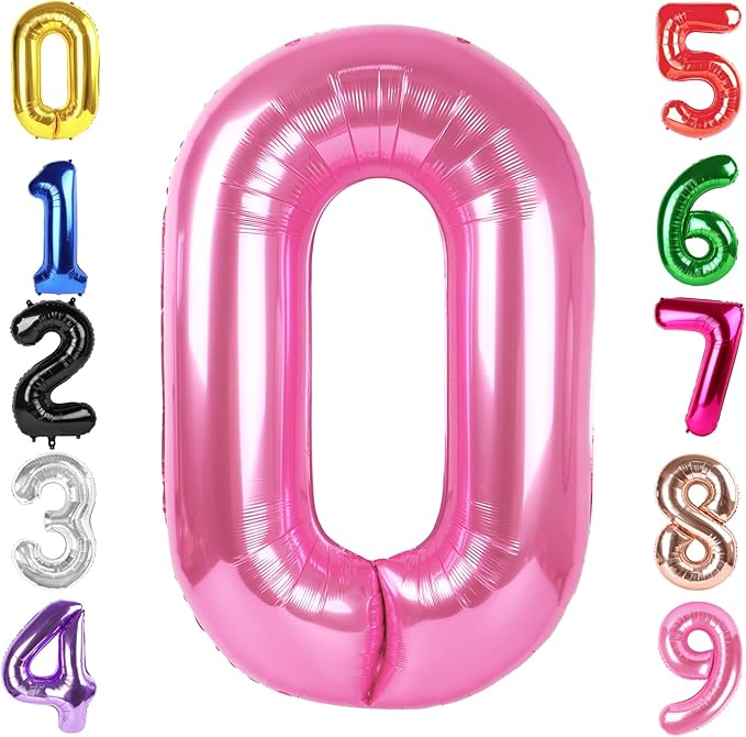 40 Inch Pink Number 0 Balloon, Giant Number 0 Balloons for 10th 20th 30th 40th Birthday Decorations, Party Supplies for Baby Boy Girl, Pink Party Decor
