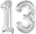 Silver Number 13 Balloon 40 Inch, 13th Birthday Party Decorations for Children, Giant 13 Foil Balloon for Party Supplies