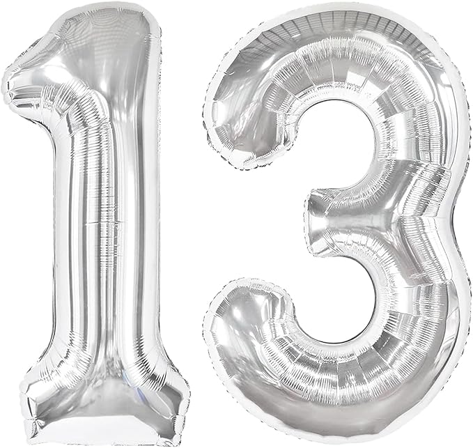 40 Inch Sliver Number 13 Balloon, Giant Number 13 Balloons for 13th Birthday Decorations, Party Supplies for Baby Boy Girl, Sliver Party Decor