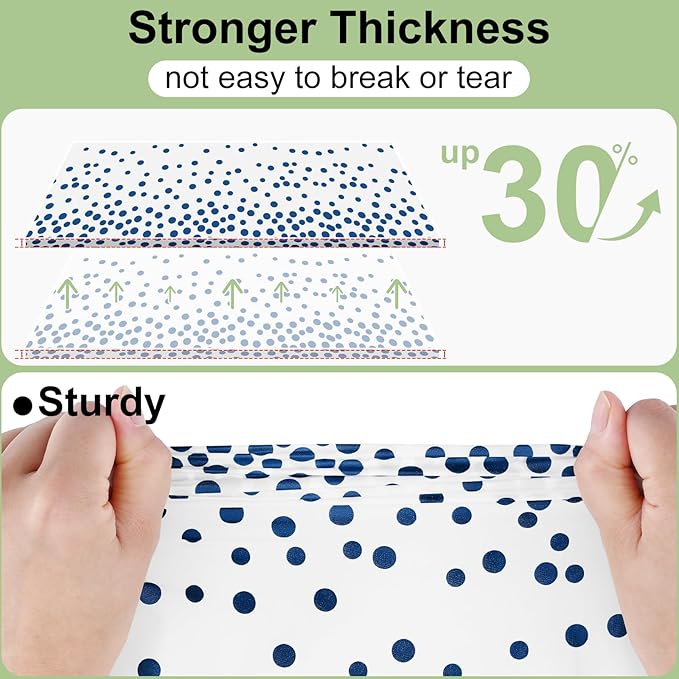 misaya 10 Packs Dot Disposable Table Cloth, 54 x 108 Inch Waterproof Plastic Tablecloth, Rectangle Navy Dots in White Table Covers for Easter, Picnic, Birthday, Party