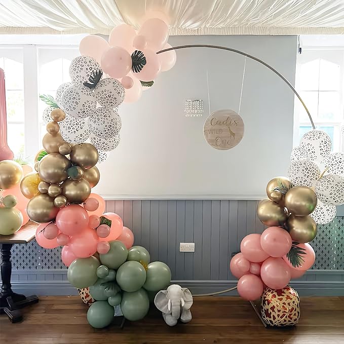 Pink and Green Balloons, Jungle Safari Balloon 12 Inch Leopard Cheetah Print Sage Green Dusty Light Pink Metallic Gold Latex Balloons for Girls Boho Baby Shower Wild One Birthday Party Decorations
