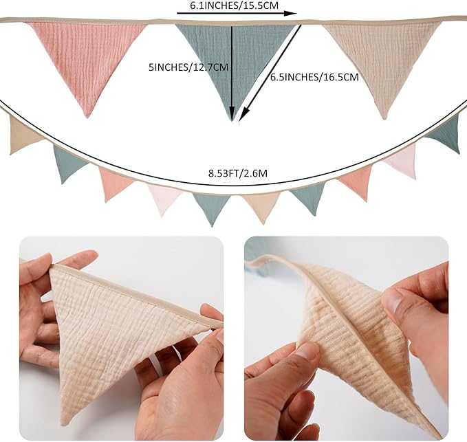 Pennant Banner Bunting Flags Multicolor, Garland Triangle Banners Fabric for Boho Shower Wedding Party Decorations Nursery Playroom Decor(Pastel)