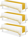3Pcs White and Gold Tablecloth Party Decorations,Plastic White Table Cloth Printed Gold Table Runner Disposable Rectangle Table Cover for Birthday Wedding Anniversary Graduation Party,54 x108 Inch