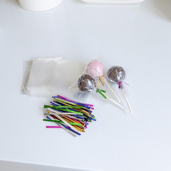 200 Pack Clear Cellophane Bags for Favors - Transparent Goodie Bags for Birthday Party, 3x4 Inch Clear Bags with 5-Inch Twist Ties - Candy, Treat, Cookie Bags for Gift Giving