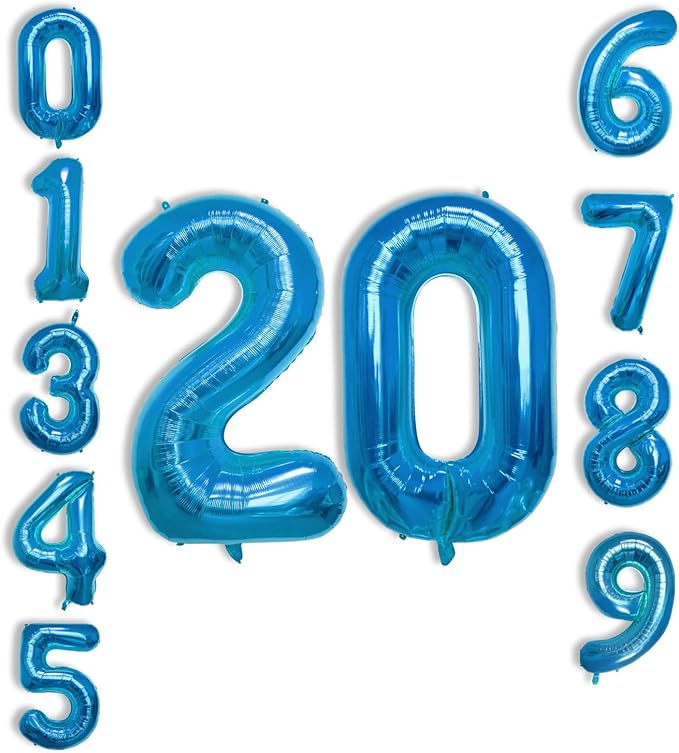40 Inch Large Blue Number Celebration and Decoration Balloon for Birthday Parties, Graduations, Anniversaries, Weddings, Photo Shoots, Special Events - Helium Foil Mylar (Blue Number 20)