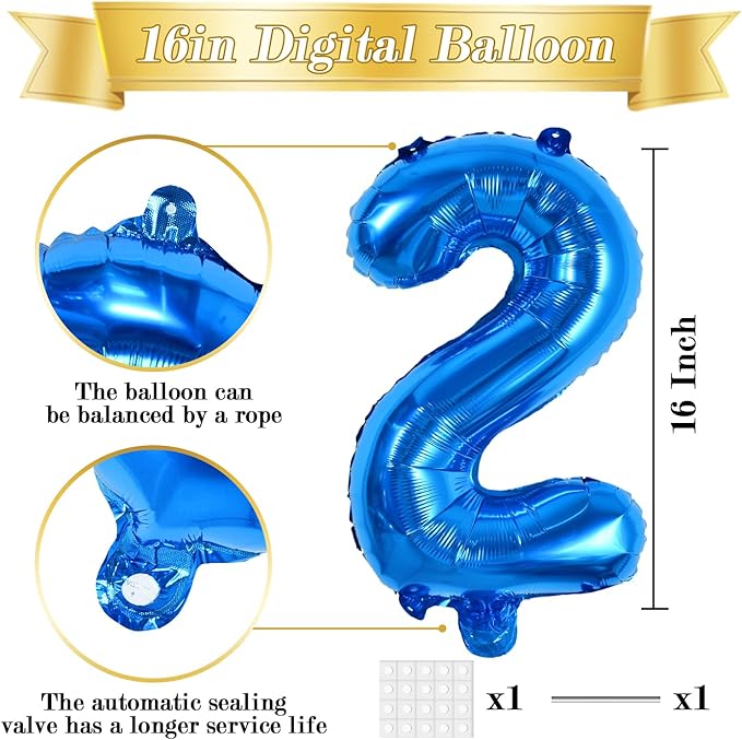 TONIFUL Balloons 16 Inch Blue 0-9 Number Mylar Foil Balloons 10 Pcs Blue Custom Digital Balloons for 2026 New Year Eve Birthday Engagement Graduations Anniversary Baby Shower