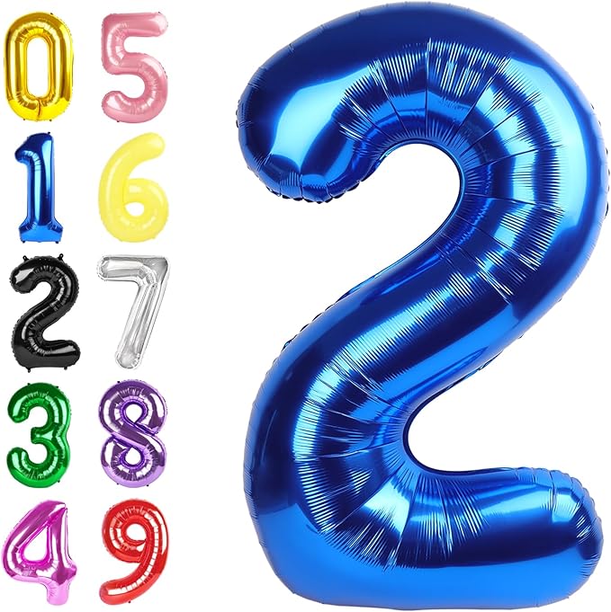 40 Inch Numbers Balloon, Blue Balloons for Birthday Party Decoration, Foil Number 2 Ballon for 2, 12, 20, 22, 2026 Celebration, Graduation, Birthday, Baby Shower, Anniversary Decor