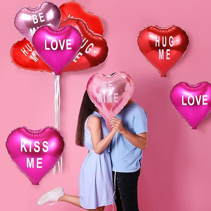 12pcs Mylar Heart Balloons Valentines Heart Balloons Foil Sweetheart Balloons XO Balloons Galentines Balloon for Galentines Decoration Wedding Galentines Party Decor Valentines Party Decor