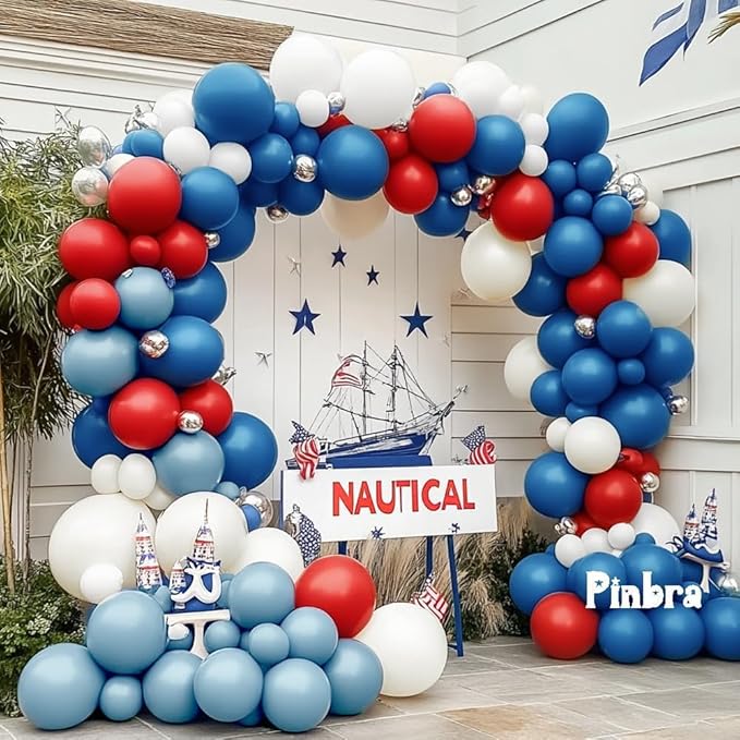 Red Blue White Balloon Garland Double Stuffed Royal Blue Red Balloons Pearl White Sand Pastel Balloon Arch Kit for Birthday Baby Shower 4th of July Patriotic Graduation Party Decorations