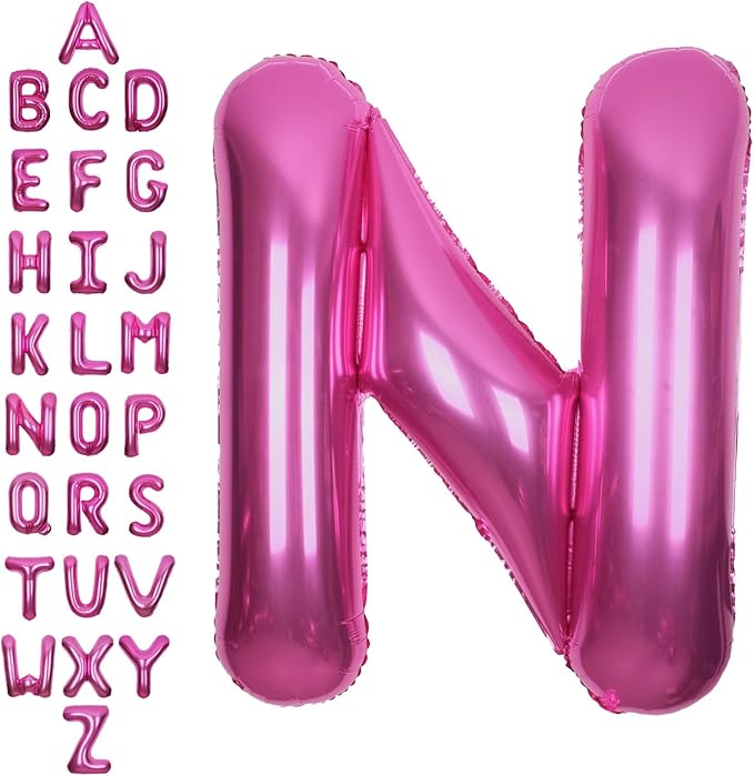 SUWEN 40 Inch Hot Pink Large N Letter Balloons Big Foil Helium Letter Balloons A-Z Jumbo Mylar Happy Birthday Party Decorations for Woman Anniversary Party Supplies