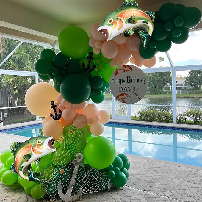 Rainbow Trout Fish Balloons 4pcs 27inch Fishing Foil Balloons for O-fishally One Fishing Themed Birthday Baby Shower Father's Day Party Decoration