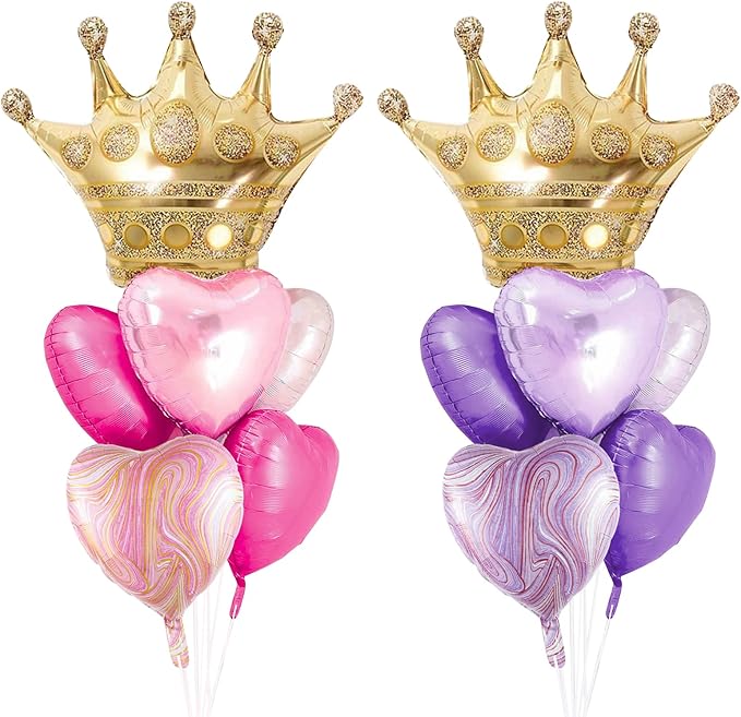 Crown Princess Balloons Pink Purple And Gold Set Of 2 Foil Helium Mylar Balloons,For Unicorn Princess Birthday Party Decorations Baby Shower Supplies