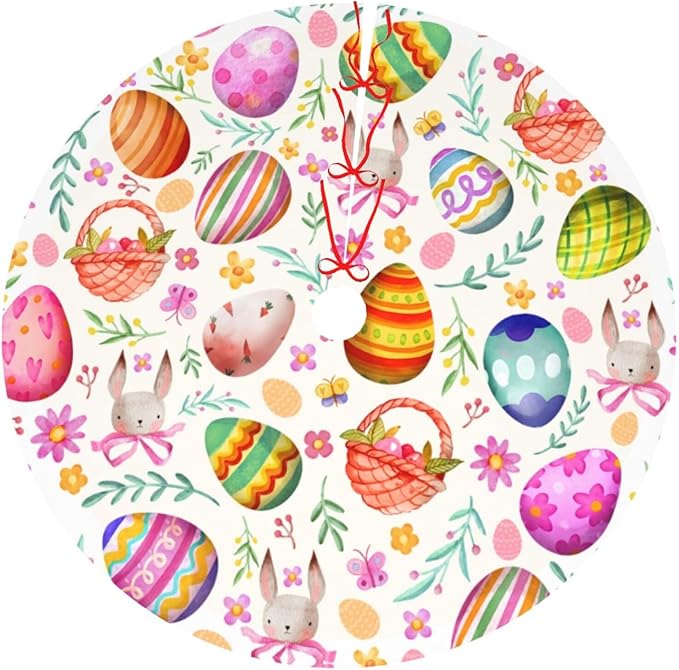 Easter Eggs Bunny Tree Skirt Xmas Tree Mat Christmas Tree Ornaments Decorations Holiday Party Indoor Outdoor 36"