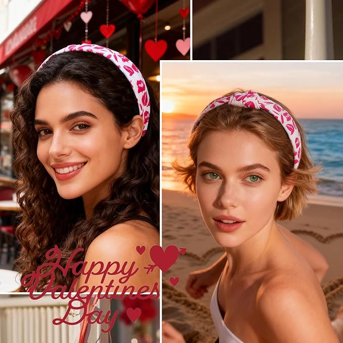 Valentines Headband Non Slip Cute Knotted Headbands Fashion Women Head Band With Pink Lips Designs Romantic Valentines Headbands For Women Holiday Party Head wear Accessories Gift 1pcs