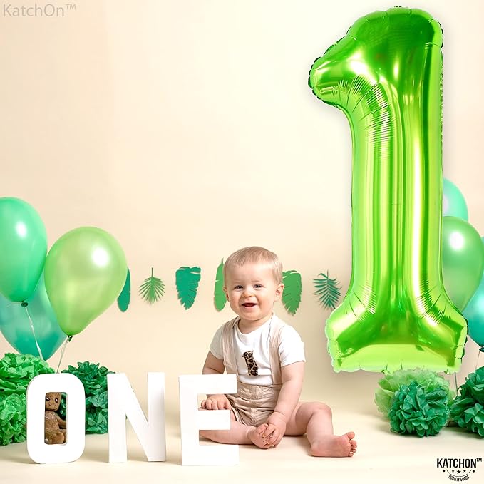 KatchOn, Light Green Number 1 Balloon - 40 Inch | Mylar Foil Balloon For 1st Happy Birthday Decorations | Green Number 1 Balloon For 1st Anniversary Decorations | Green Birthday Party Decoration