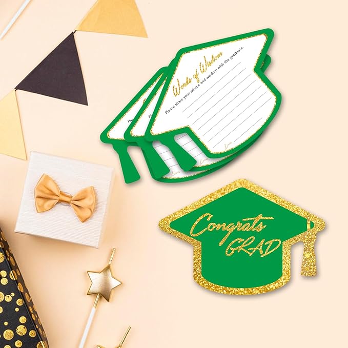 Yuzi-n Graduation Advice Cards for The Graduate (50 Pack), High School or College Graduation Party Games Decorations Supplies, Well Wishes Cards for Graduates, Advice For The Graduate Cards (Green)