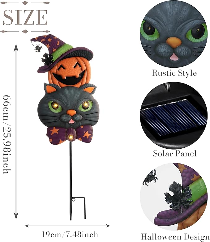TERESA'S COLLECTIONS Metal Halloween Yard Stakes, Halloween Decorations Outdoor with Cute Black Cat Pumpkin, Jack-o-Lantern Stacked Garden Stakes Lawn Gift for Party Pathway Porch Patio Decor, 25“