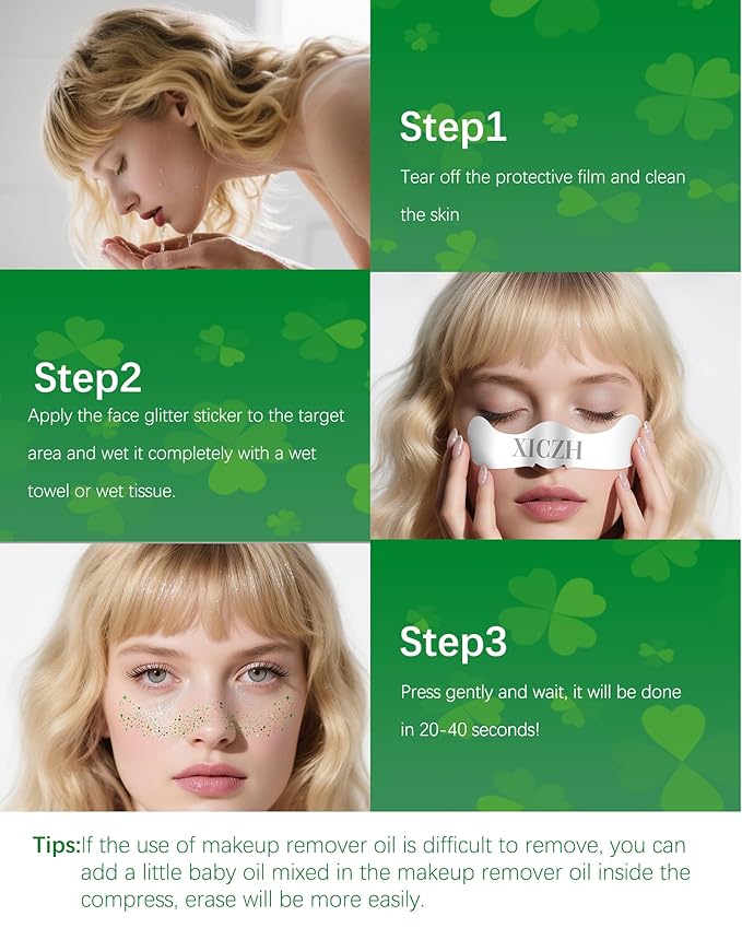 Face Glitter, Green Temporary Face Tattoos Stickers, Body Face Glitter for Women Girls, Green Freckles for St Patrick's Day Country Concerts Singer Festival Rave Accessories (Green - 10 pcs)