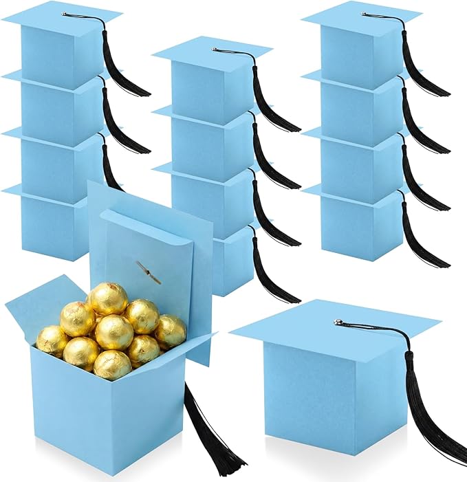 TaoBary 12 Pieces Graduation Candy Box Graduation Decorations Party Gift Boxes Graduate Cap Box Candy Chocolate Cookie Supplies for Ceremony Party(Blue)