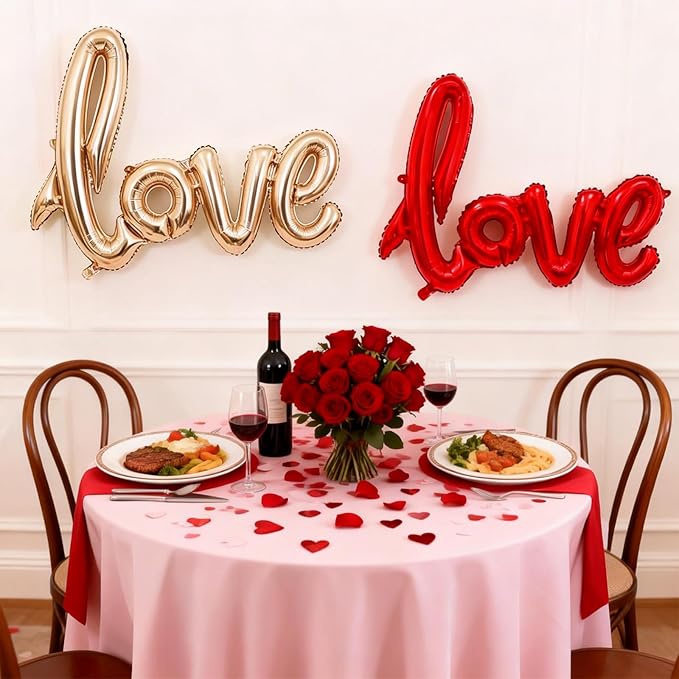 Large Love Foil Balloon 42 Inch Red Gold Love Letters Balloons Banner Giant Valentines Day Balloons Decorations for Valentine Day Romantic Bridal Shower Wedding Anniversary Engagement Party Decoration